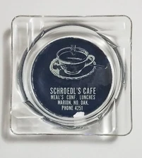 Marion North Dakota Schroedl's Cafe Phone 4251 Advertising Glass Ashtray 