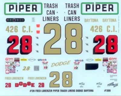 Powerslide 309 #28 Piper Trash Can Liners 1969 Fred Lorenzen decal