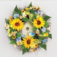Summer Door Wreath Decoration Hanging Wall Birdhouse Ornament Floral Birds Gifts Summer Door Wreath Decoration Hanging Wall Birdhouse Ornament Floral Birds Gifts