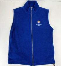 Vtg Blue Winter Olympics Fleece Vest Adult Small - Salt Lake 2002 Full Zip