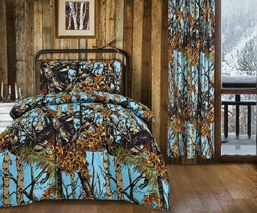 Twin Size pc Powder Blue Camo Comforter and microfiber sheets