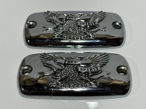2pc Chrome Metal "Free Spirit" Cover Harley Davidson - Inspection Plate Set Lot - Foto 2 di 9