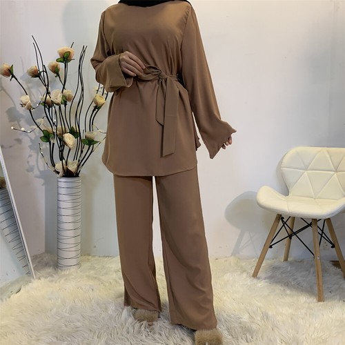 2 PIEZAS Mujeres Mangas Largas Blusa Pantalones Set Abaya Musulmán Caftán Ramadán Vestido - Imagen 107 de 111