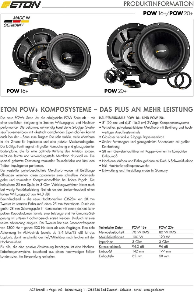 ETON POW 16+ 2-Wege Komponenten System 16,5 cm Auto Lautsprecher Made in Germany - Bild 3 von 4