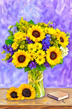 Artist Trading Card 2.5 x 3.5 ACEO Sunny Sunflowers Print of Digital Painting