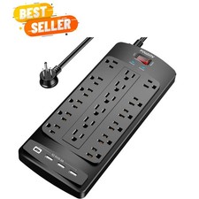 18 Outlets Surge Protector Power Strip - 6 Feet Flat Plug Heavy Duty Extensio...