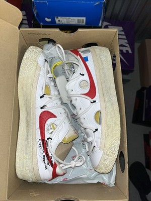 Size 8.5 - Off-White x Nike Blazer Low White University Red, Slightly Pre Owned