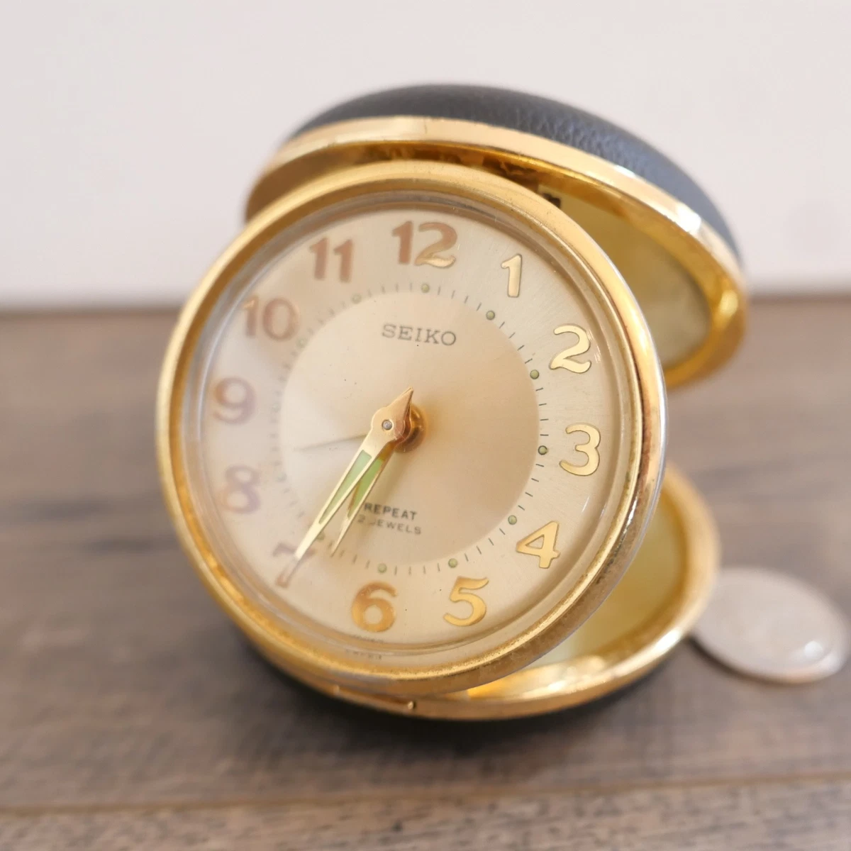 SEIKO Vintage Manual Wind Alarm Travel Folding Clock REPEAT