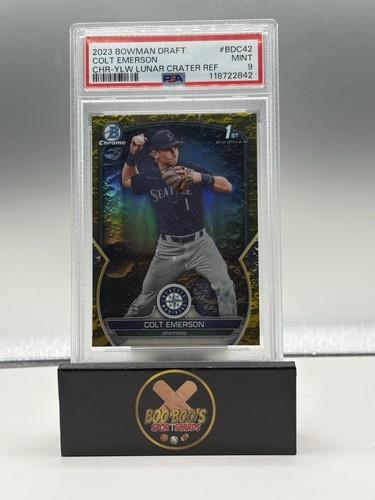 Colt Emerson 2023 Bowman Draft Chrome Yellow Lunar Crater Refractor /75 PSA 9
