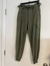 Olive Green Women's Jogger Pants Knit Drawstring Waist Pockets Tapered Leg