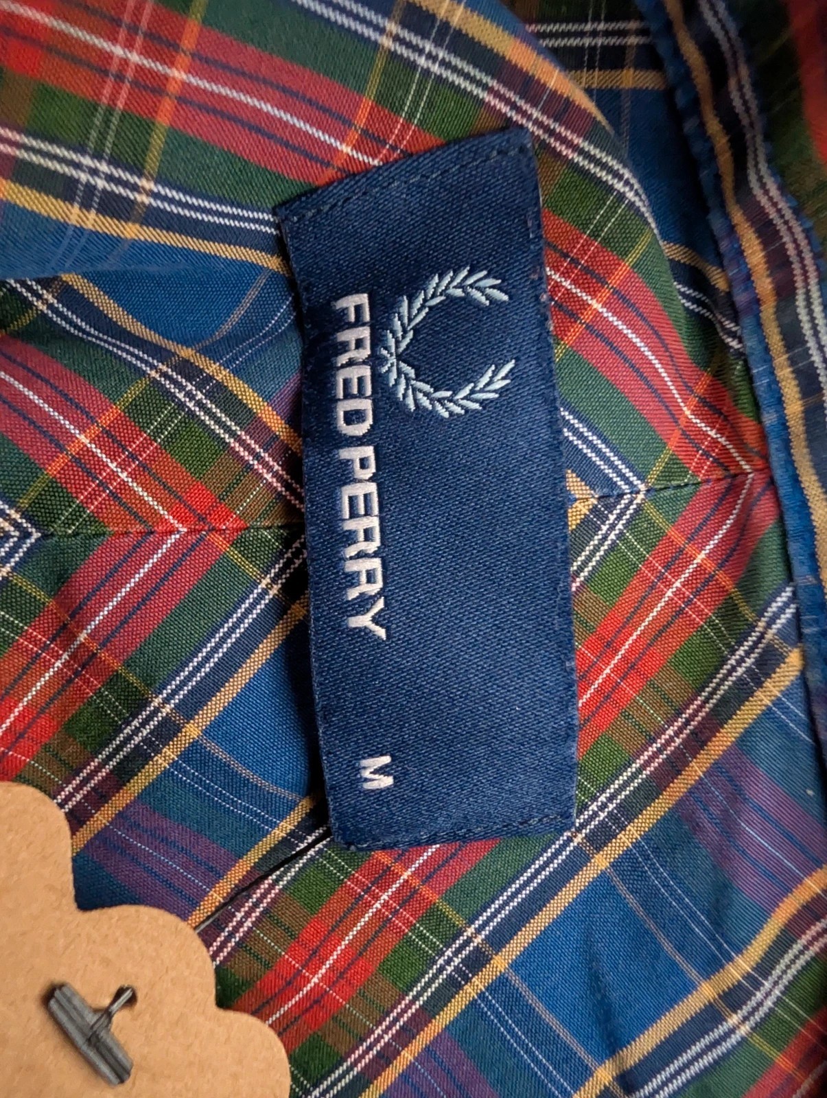 Fred Perry blue/red check long sleeve single cuff shirt. Mens Medium. DN3658 image 7