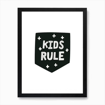 Kids Rule Black Super Scandi Art Pr Gerahmtes Wandbild Poster Leinwanddruck Bild