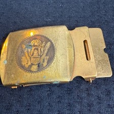 Vintage Solid Brass USA Made Belt Buckle Eagle Emblem Mens Accessory