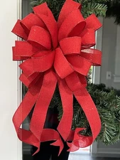Handmade Large Red Canvas Bow with Glitter Sparkle Christmas Valentines Decor
