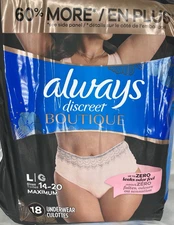 Always Discreet Boutique 18-Pk SZ L 14-20 Incontinence & Postpartum Underwear Ro