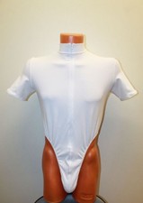 Men Thong Leotard 156-88 Short Sleeve High Collar Zipper Front Spandex Size L