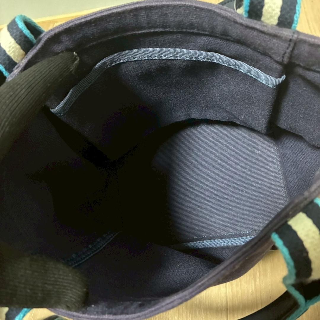 バッグ Anya Hindmarch Navy Ribbon Logo Bag Anya Hindmarch Navy Ribbon Logo Canvas Leather Tote Bag, Excellent
