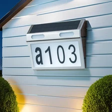 Solar House Numbers for Outside, Metal Waterproof Solar Address Sign Plaque L...