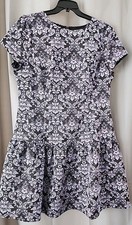 Monsoon Fusion Dress UK 12 Black Grey Floral Fit & Flare Short Sleeve Occasion