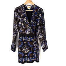 Farm Rio Dress Size Medium Black Arabesque Mix Scarves Wrap Mini Boho Gypsy