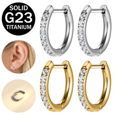 1 Pair G23 Titanium Steel Hoop Earrings CZ Ear Piercing Helix Cartilage Earrings