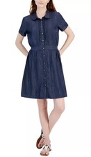 Tommy Hilfiger Women's Button-Front Chambray Dress, Dark Wash, Size 10