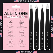 Stainless Steel 4-Piece Tweezers Set for Facial Hair Ingrown Hairs