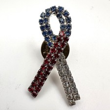 Vintage 90s Awareness Ribbon Lapel Pin Glass Rhinestone Women's Fashion Jewelry