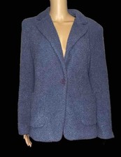 Women  s Sandro Blue Boucle Fleece Knit Blazer One Button Jacket Sz Medium