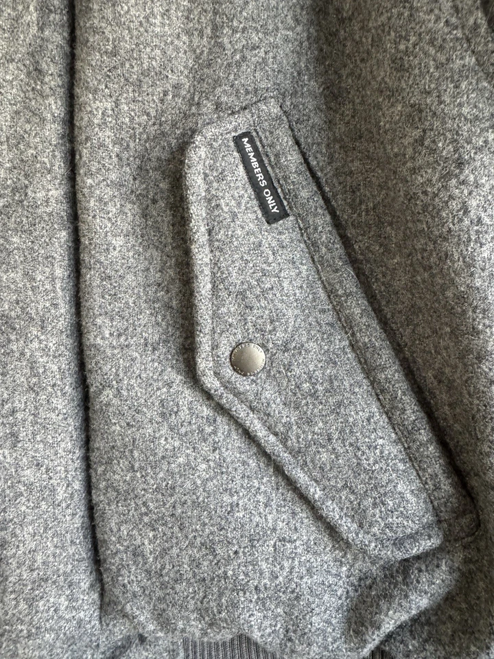 VTG 80's Members Only Bomber Wool Jacket Full Zip Snap Coat Gray Sz: 40 Medium - Image 3 of 4