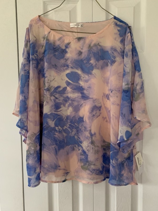 Retrelogy Pink Blue Cold Shoulder Short Sleeve Shirt Top Size XL NWT Mrp $55.00