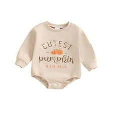 Newborn Baby Boy Girl Outfit 3-6 Months Cutest Pumpkin in the Patch Beige