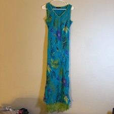 Karen Kane InStyle Womens Medium Turquoise Tropical Floral Sleeveless Maxi Dress