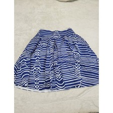 Maeve Anthropologie Blue White Cotton Midi Skirt 4 Art Geometric Statement Fun