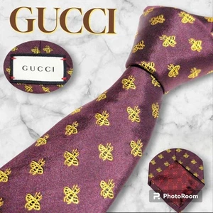 Cravate GUCCI 2,75 pouces marron motif abeille GG soie luxe