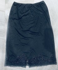 Vintage Women  s Van Raalte Suavette Black Nylon Lace Hem Slip Skirt Size S