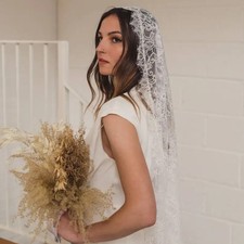 Bohemian Chantilly Lace Mantilla Wedding Veil Eyelash Edge Handmade Custom