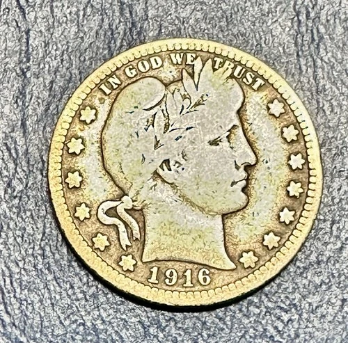 1916 Barber Quarter. 90% Silver. Good Condition. Charity Auction.