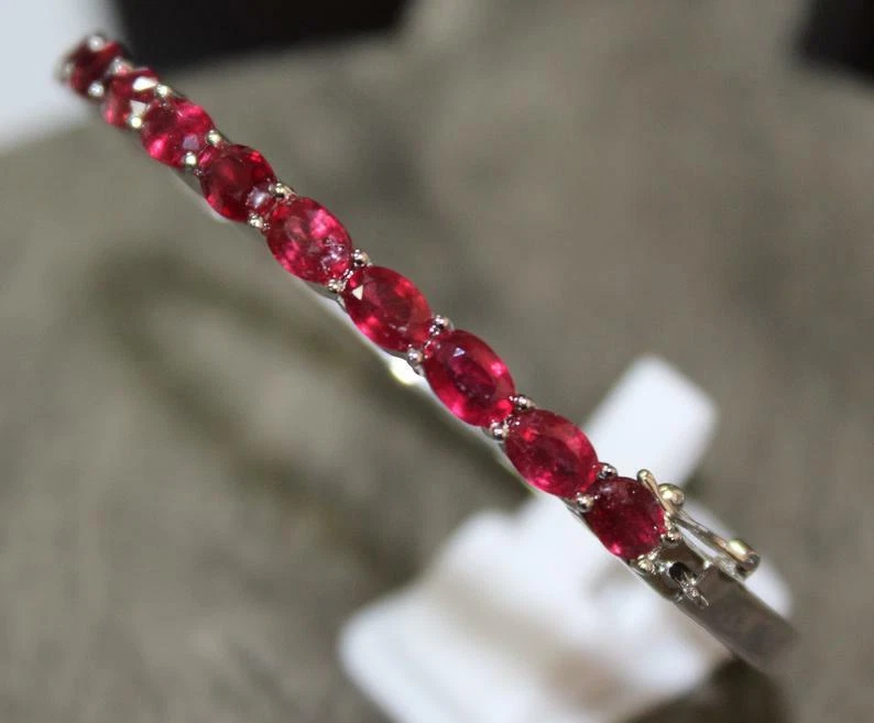 Silver Ruby Bangle Bracelet 4x6 mm Oval 7.5 Ct ruby bangle bracelet For Women - Image 3 of 4