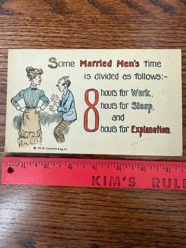 Postal 1913 Litografía Acuarela? Mordaza Risa Chuckle Broma sobre Hombres Casados 7.5x4.5 - Imagen 2 de 3
