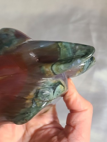 RARE 5" Red Flame & Green Moss Agate Geode Druzy WOLF Head Skull Crystal Carving - Picture 22 of 24