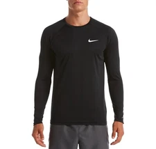 Nike Men's Long Sleeve Hydroguard Swim Shirt Rashguard Black NESSA587-001 NWT