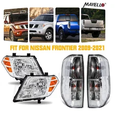 4PCS-SET For 2009-2021 Nissan Frontier Chrome Headlights & Clear Tail lights