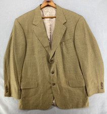 Oscar De La Renta Mens Sport Coat 46L Wool Khaki Plaid Jacket