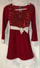 Little Girl's Santa style velour and sequins Christmas dress size 5 and necklace