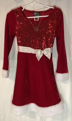 Little Girl's Santa style velour and sequins Christmas dress size 5 and  necklace | eBay
