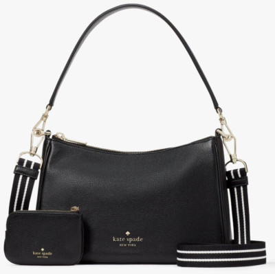 Kate Spade Rosie Shoulder Bag Black Pebbled Leather KF086 Pouch NWT $399  MSRP FS