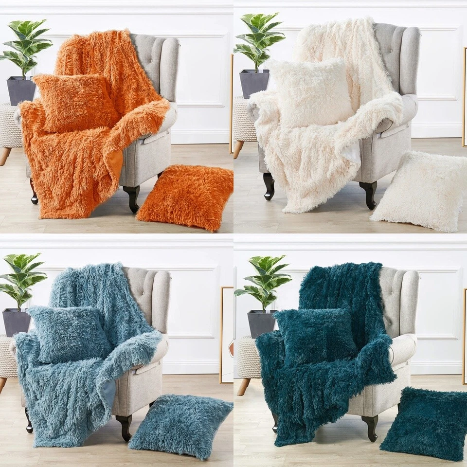 Manta peluda de piel sintética con 2 fundas de almohada - Juego de regalo suave, cálido y acogedor Foto 2 de 4