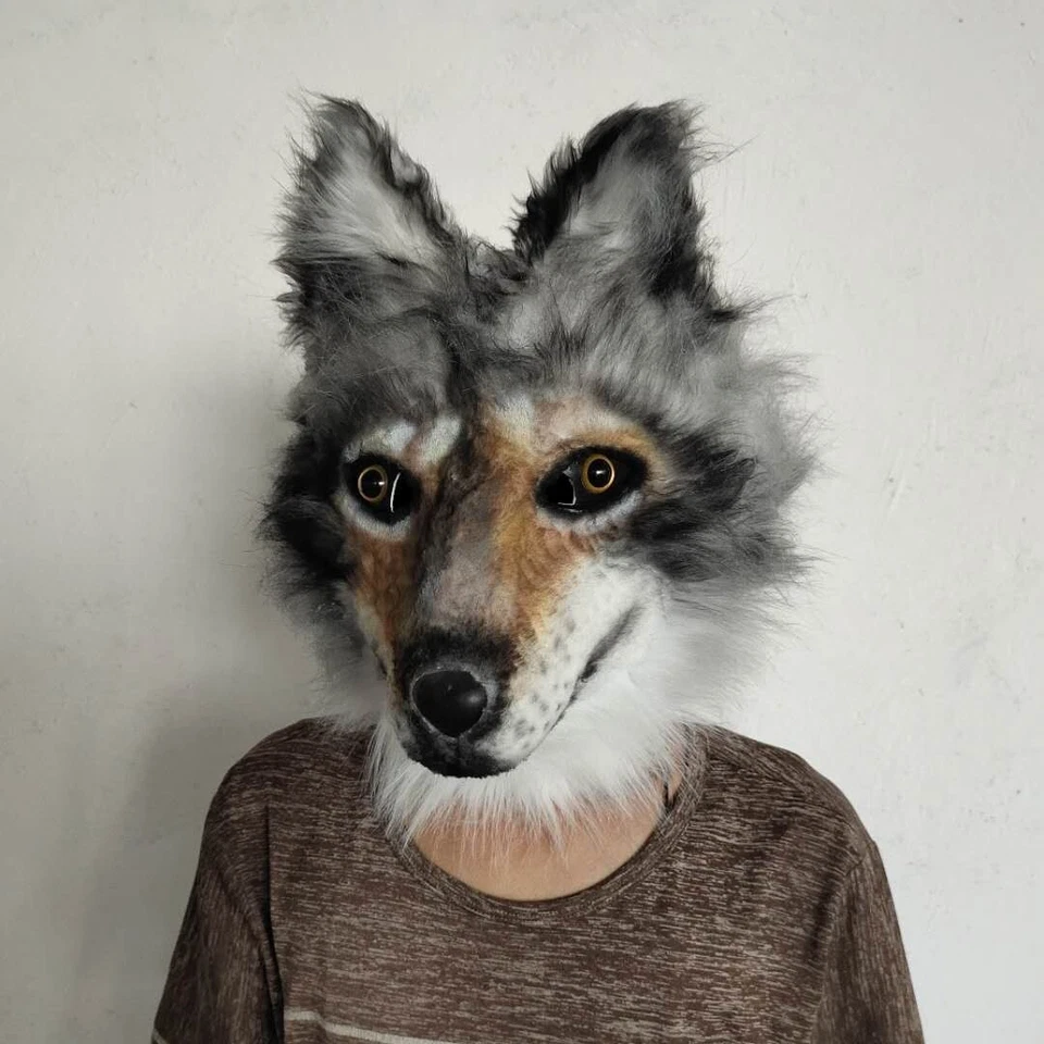 Máscara de látex con cabeza de animal Wolfhound accesorios de película disfraz con disfraces Foto 4 de 4