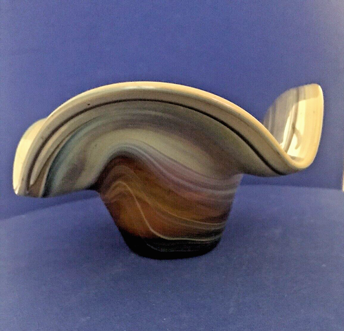 Iridescent Art Glass, Wavy, Ruffled Bowl/Candy Dish - Green/Blue/Brown - Dubai - Picture 11 of 16